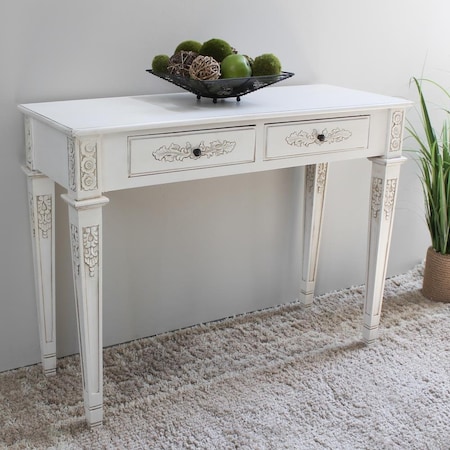 International Caravan Windsor 2 Drawer Rectangular Console Table, Antique White ZM-3813-AW